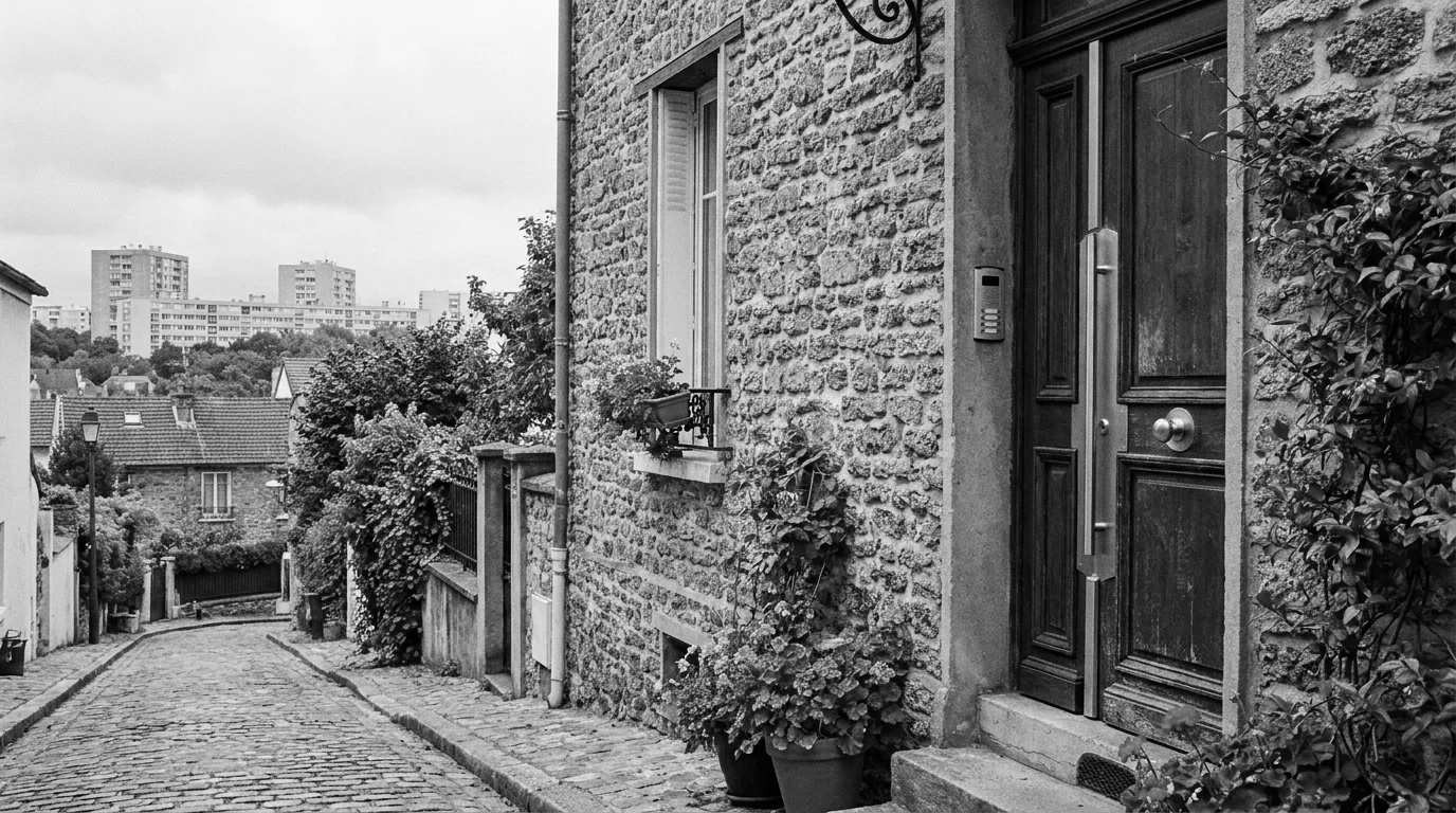 Porte en bois d'une maison meulière du Coteau à Cachan renforcée par un blindage